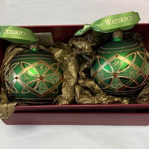 Waterford Emerald and Gold Holiday Ornaments